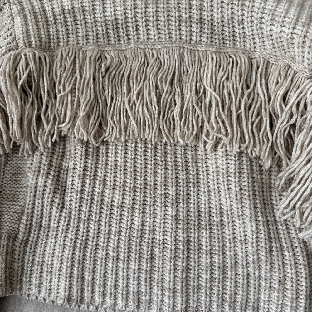 Jonathan Simkhai Kara Mouline Cable Knit Fringe Polo Sweater Beige - Picture 9 of 11